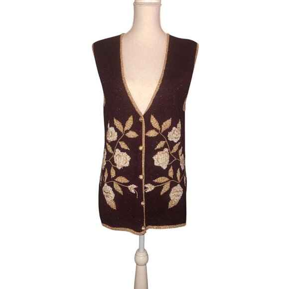 JACLYN SMITH Sz S Womens Wine Metallic White Gold Pearl Embellished Sweater Vest - Picture 1 of 5